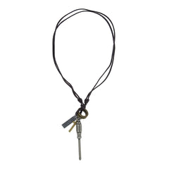 Screw Driver Cross Vintage Dog Tag Oxidised Leather Pendant Chain