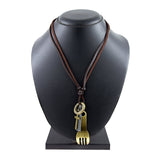 Fork Cross Bronze Vintage Antique Dog Tag Leather Pendant Chain For