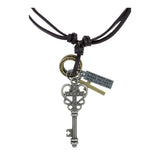 Key Cross Bronze Vintage Dog Tag Oxidised Leather Pendant Chain