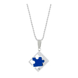 Love Puzzle Blue Silver Stainless Steel Couple Pendant Chain Necklace