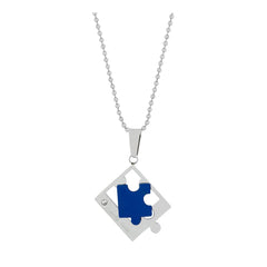 Love Puzzle Blue Silver Stainless Steel Couple Pendant Chain Necklace