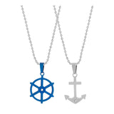 Anchor Rhodium Blue Silver Stainless Steel Combo Couple Pendant Chain