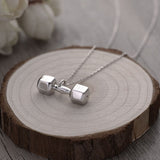 Dumble Barbell Gym Silver Stainless Steel Pendant Chain