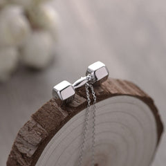 Dumble Barbell Gym Silver Stainless Steel Pendant Chain
