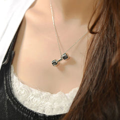 Dumble Barbell Gym Silver Stainless Steel Pendant Chain