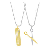 Comb Scissor Love Gold Silver Stainless Steel Couple Pendant Chain