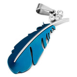 Birds Feather Rhodium Plated Cz Stainless Steel Blue Pendant Chain