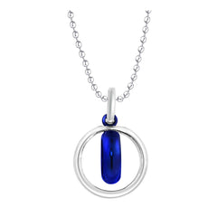 Dual Inside Ring Stainless Steel Blue Silver Pendant Chain Necklace