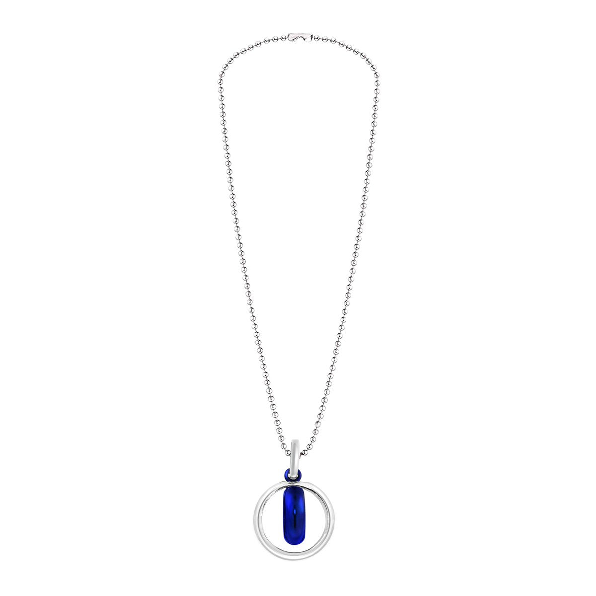 Dual Inside Ring Stainless Steel Blue Silver Pendant Chain Necklace