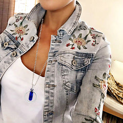 Dual Inside Ring Stainless Steel Blue Silver Pendant Chain Necklace