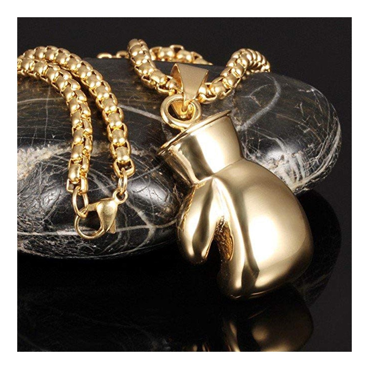 Glossy Boxing Glove 18K Gold Plated 316L Stainless Steel Pendant Chain