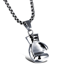 Glossy Boxing Glove Silver Rhodium Stainless Steel Pendant Chain