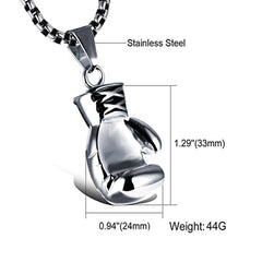 Glossy Boxing Glove Silver Rhodium Stainless Steel Pendant Chain