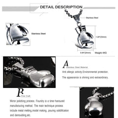 Glossy Boxing Glove Silver Rhodium Stainless Steel Pendant Chain