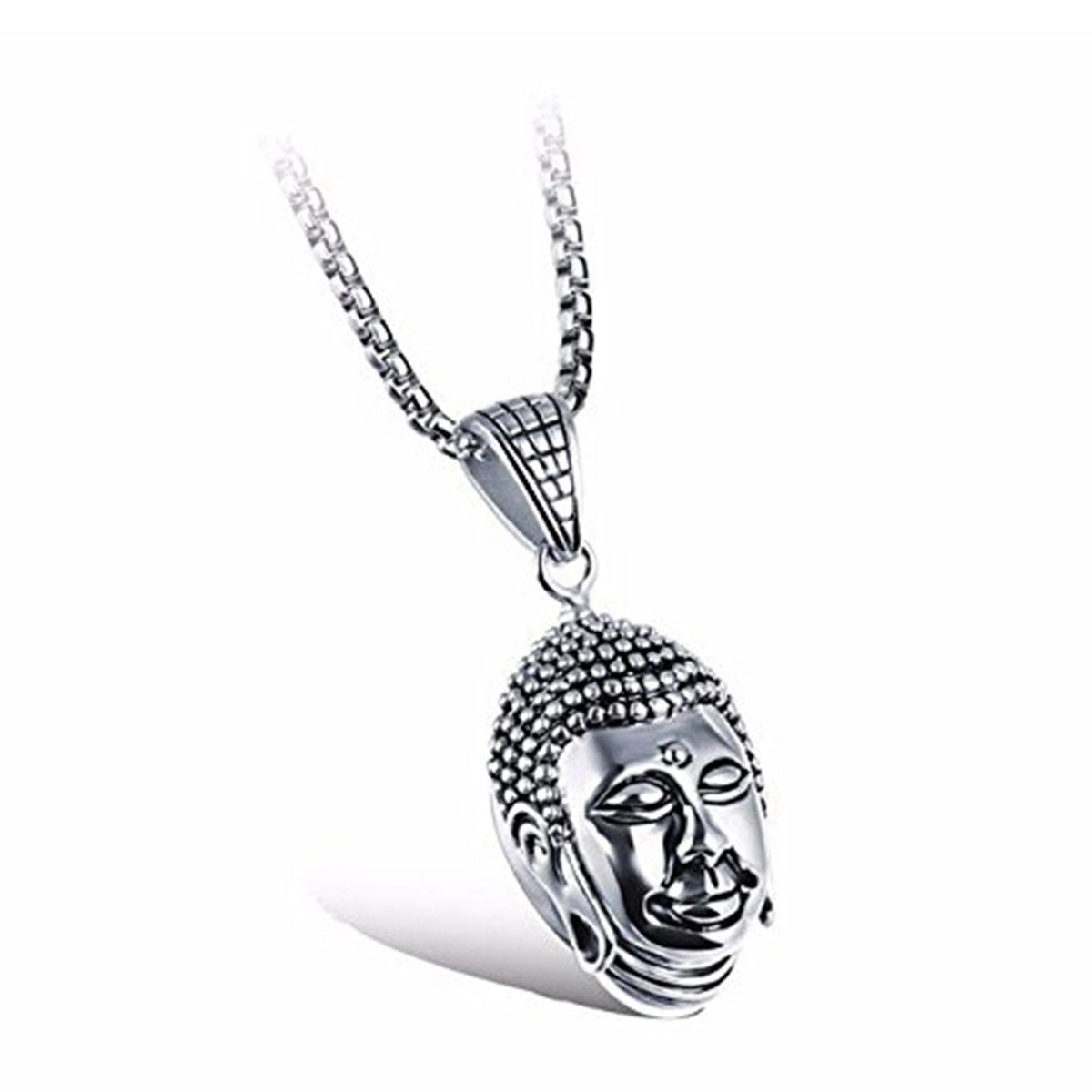 Glossy Religious Buddha Silver Rhodium Stainless Steel Pendant Chain
