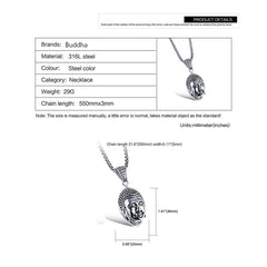 Glossy Religious Buddha Silver Rhodium Stainless Steel Pendant Chain