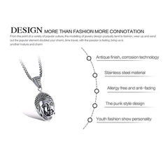 Glossy Religious Buddha Silver Rhodium Stainless Steel Pendant Chain