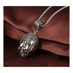 Glossy Religious Buddha Silver Rhodium Stainless Steel Pendant Chain