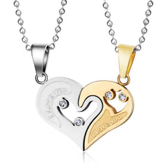 Valentine Heart Gold Silver Stainless Steel Couple Chain Pendant Combo