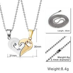 Valentine Heart Gold Silver Stainless Steel Couple Chain Pendant Combo