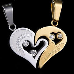 Valentine Heart Gold Silver Stainless Steel Couple Chain Pendant Combo