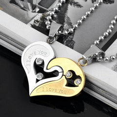 Valentine Heart Gold Silver Stainless Steel Couple Chain Pendant Combo