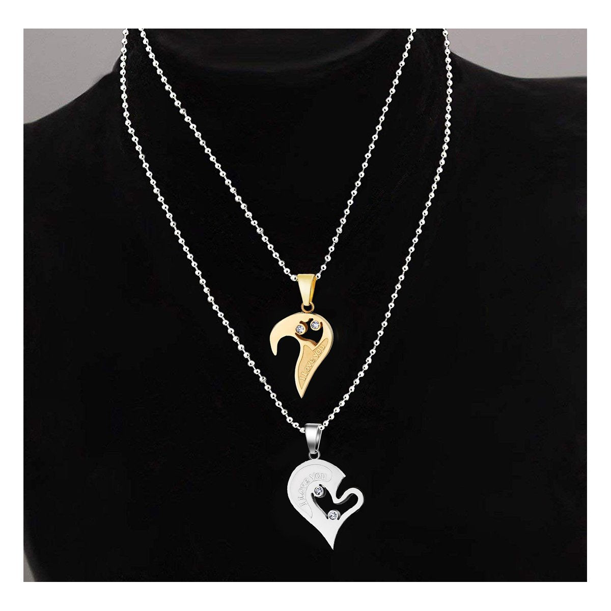 Valentine Heart Gold Silver Stainless Steel Couple Chain Pendant Combo