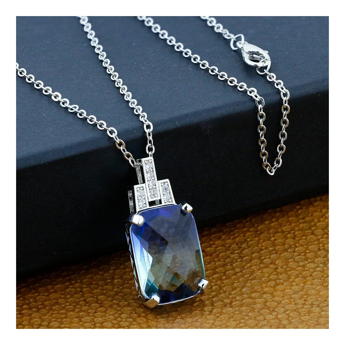 Cool Sea Blue Shades Austrian Crystal Slider Pendant Necklace Chain For Women
