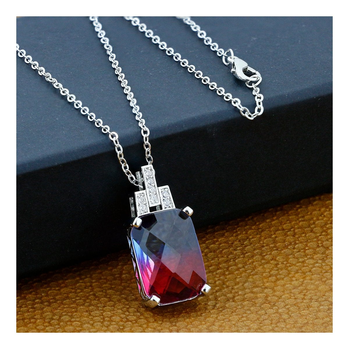 Blue Purple Pink Magenta Austrian Crystal Slider Pendant Necklace