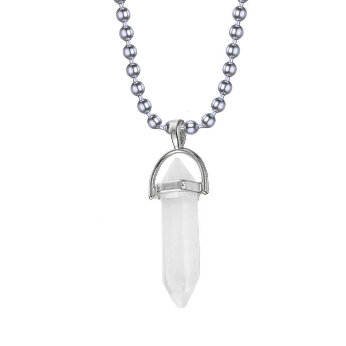 Hexagon Bullet Pencil Natural Opal Crystal Stone Pendant Chain