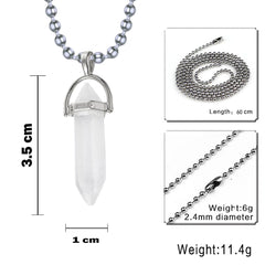 Hexagon Bullet Pencil Natural Opal Crystal Stone Pendant Chain