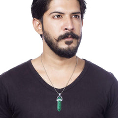 Bullet Pencil Natural Green Stripes Malachite Crystal Pendant Chain