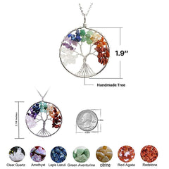 Tree Of Life Natural 7 Chakra Reiki Heaing Crystal Pendant Chain