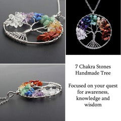Tree Of Life Natural 7 Chakra Reiki Heaing Crystal Pendant Chain