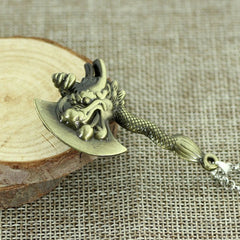 Zodiac Dragon Axe Brass Statement Pendant Necklace Chain