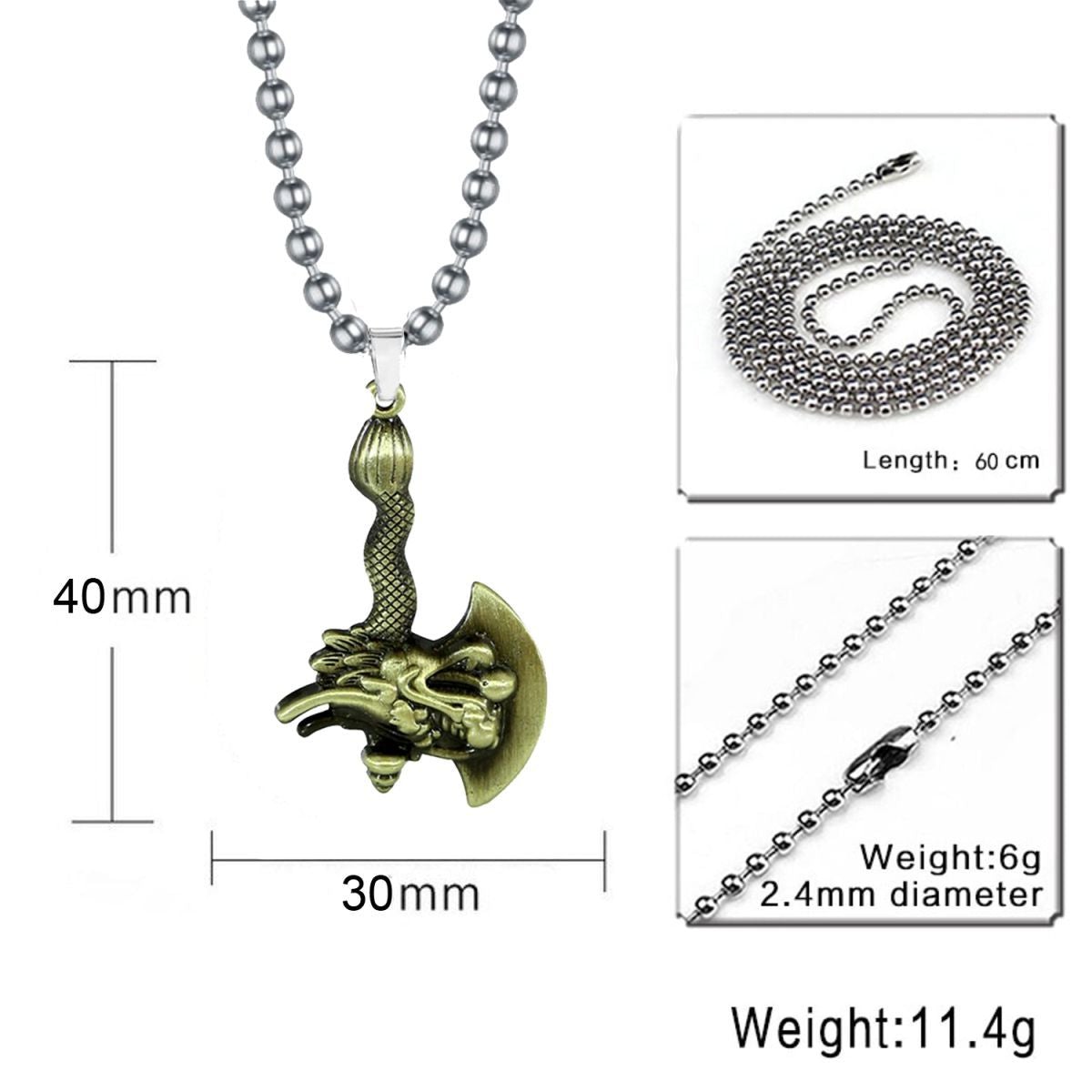 Zodiac Dragon Axe Brass Statement Pendant Necklace Chain