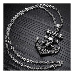 Vintage Marine Anchor Skull Pirate 316L Stainless Steel Pendant Chain