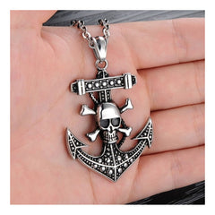 Vintage Marine Anchor Skull Pirate 316L Stainless Steel Pendant Chain