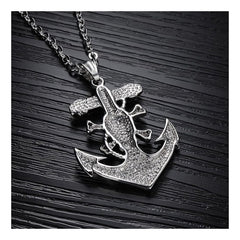 Vintage Marine Anchor Skull Pirate 316L Stainless Steel Pendant Chain