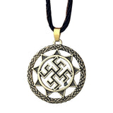 Vintage Swastik Talisman Bronze Pendant Necklace Chain