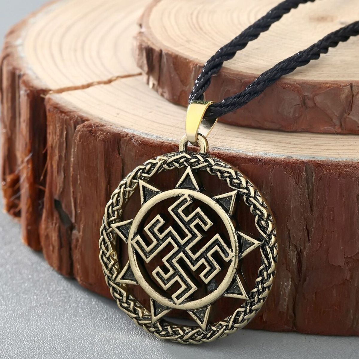 Vintage Swastik Talisman Bronze Pendant Necklace Chain