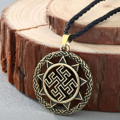 Vintage Swastik Talisman Bronze Pendant Necklace Chain