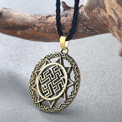 Vintage Swastik Talisman Bronze Pendant Necklace Chain