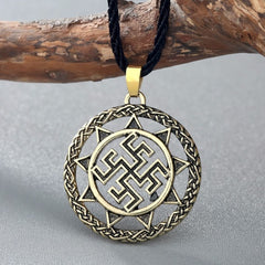 Vintage Swastik Talisman Bronze Pendant Necklace Chain