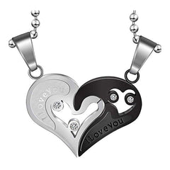 Couple Heart I Love You Stainless Steel Necklace Chain Pendant Combo