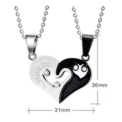 Couple Heart I Love You Stainless Steel Necklace Chain Pendant Combo