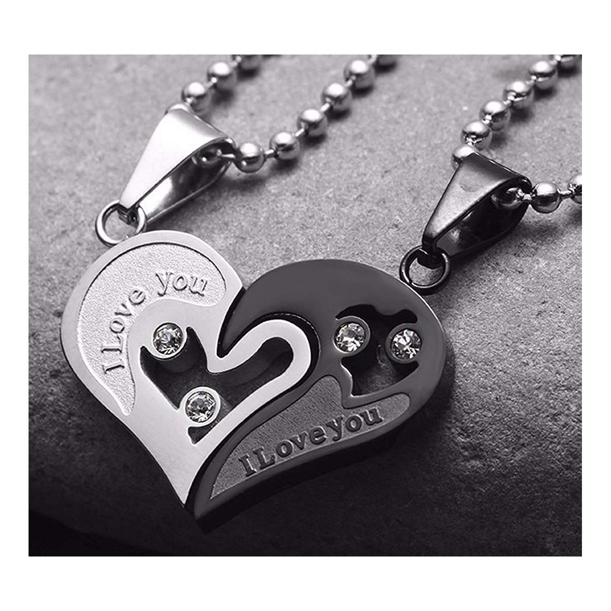 Couple Heart I Love You Stainless Steel Necklace Chain Pendant Combo