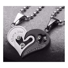 Couple Heart I Love You Stainless Steel Necklace Chain Pendant Combo