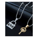 Couple Lovers I Love You Lock Key Stainless Steel Chain Pendant Combo For Men