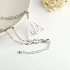Harry Potter Time Turner Hallows Triangle Compass Stainless Steel Pendant Chain